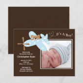Faire-part de naissance garçon avion bleu (Devant / Derrière)