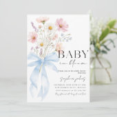 Faire-part de naissance garçon bébé à ruban bleu B (Debout devant)