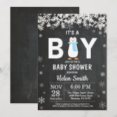 Faire-part de naissance garçon hiver pingouin rust (Devant / Derrière)