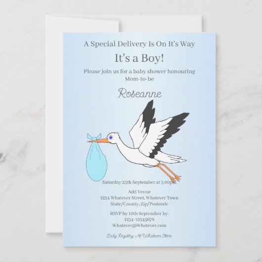 Faire-part de Naissance Garçon Stork Livraison Spé (Devant)