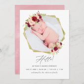 Faire-part de naissance géométrique bordeaux et bl (Devant / Derrière)