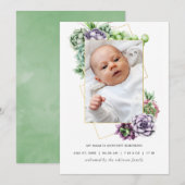 Faire-part de naissance géométrique Succulent (Devant / Derrière)