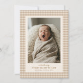 Faire-part de naissance Gingham Beige Présentant l (Devant)