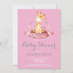 Faire-part de naissance girafe fille rose et gris