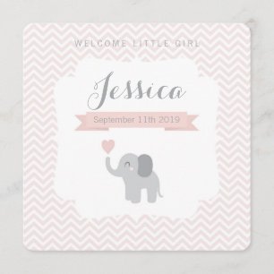Faire-part de naissance Girl Elephant Chevron Cute