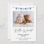 Faire-part de naissance Hello Drapeau Bunting Bleu (Devant)