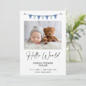 Faire-part de naissance Hello Modern Blue Bunting (Debout devant)