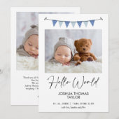 Faire-part de naissance Hello Modern Blue Bunting  (Devant / Derrière)