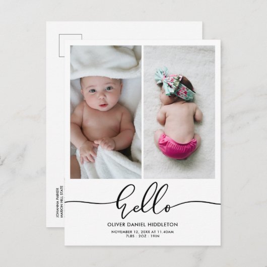 Faire-part de naissance Hello Modern Script Photo (Devant / Derrière)