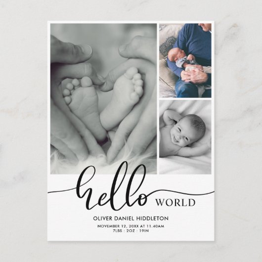 Faire-part de naissance Hello World Photo Collage (Devant)