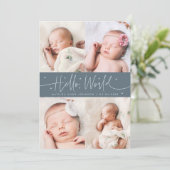 Faire-part de naissance Hello World Script Bleu Ar (Debout devant)