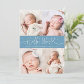 Faire-part de naissance Hello World Script Denim B (Debout devant)