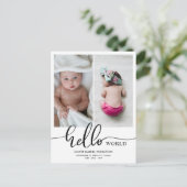 Faire-part de naissance Hello World Script photo (Debout devant)