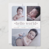Faire-part de naissance Hello World Taupe/Aqua 3 P (Devant)