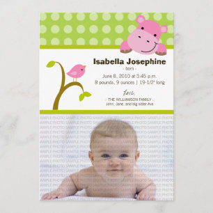 Faire-part de naissance Hippo et Birdie Baby (vert