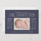 Faire-part de naissance infographique en bleu mari (Devant)