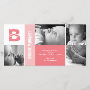 Faire-part de naissance initiale pois pour bébé