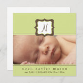 Faire-part de naissance initiale verte (Devant / Derrière)