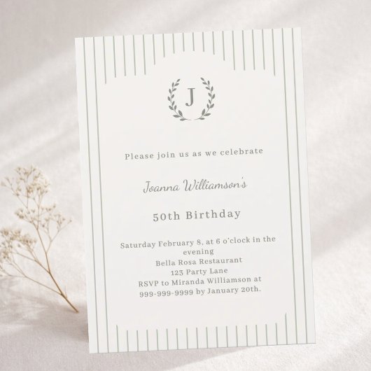 Faire-part de naissance Ivory Sage avec Monogramme