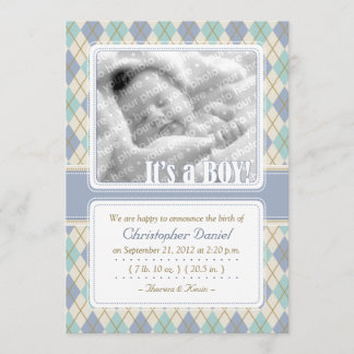 Faire-part de naissance Jacquard (bleu et aqua)