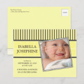 Faire-part de naissance jaune bébé Damask & Stripe (Devant / Derrière)