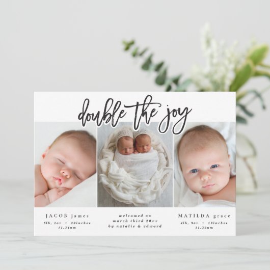 Faire-part de naissance jumeau multiphoto (Debout devant)