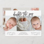 Faire-part de naissance jumeau multiphoto (Devant / Derrière)
