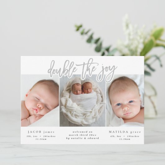 Faire-part de naissance jumeau multiphoto (Debout devant)