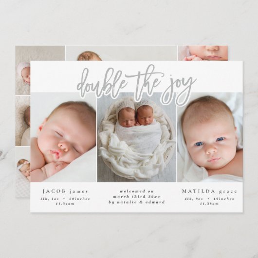 Faire-part de naissance jumeau multiphoto (Devant / Derrière)