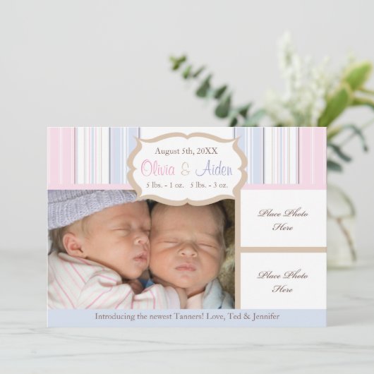 Faire-part de naissance - Jumeaux (Debout devant)