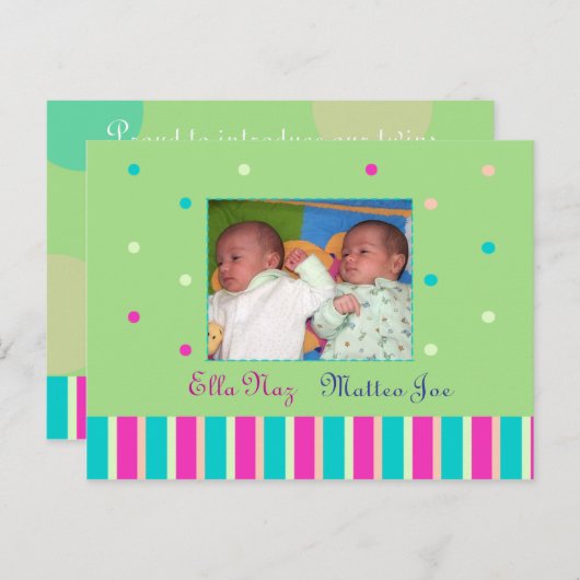 Faire-part de naissance jumeaux (Devant / Derrière)