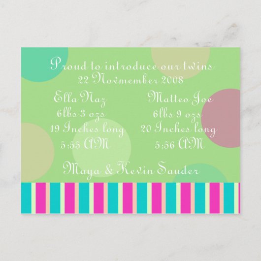 Faire-part de naissance jumeaux (Dos)