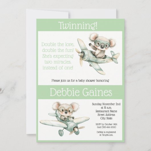 Faire-part de Naissance Jumeaux Koala | Mixte (Devant)