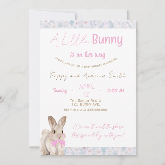 Faire-Part de Naissance Lapin Mignon (Devant)