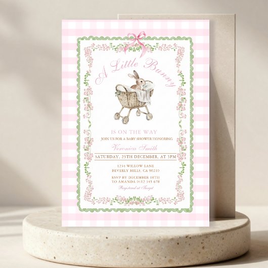Faire-part de naissance Lapin Rose Grandmillennial
