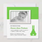 Faire-part de naissance lapin vert (Devant)