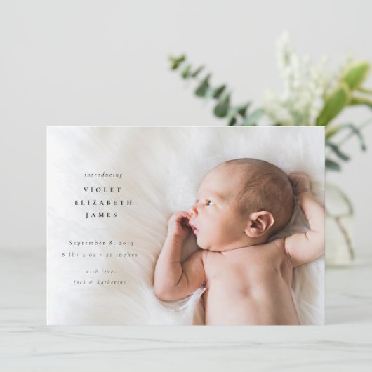 Faire-part de naissance latérale simple (Debout devant)