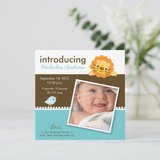 Faire-part de naissance Lion & Birdie Designer (bl (Debout devant)