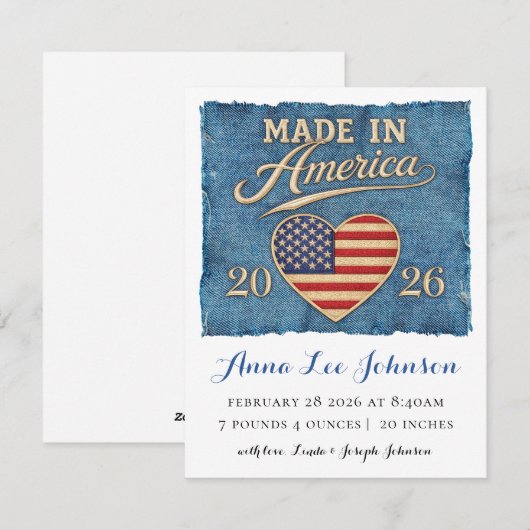Faire-part de naissance Made in America (Devant / Derrière)