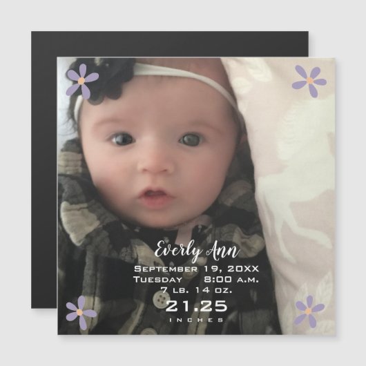 Faire-part de naissance magnétique Bébé Fille Dais (Devant / Derrière)