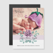 Faire-part de naissance magnétique pour bébé Fleur (Devant / Derrière)