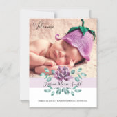 Faire-part de naissance magnétique pour bébé Fleur (Recto)
