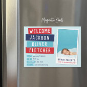 Faire-part de naissance magnétique rouge et bleu