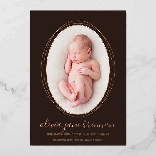 Faire-part de naissance Marron Espresso Rose Gold (Recto)
