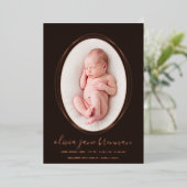 Faire-part de naissance Marron Espresso Rose Gold (Debout devant)