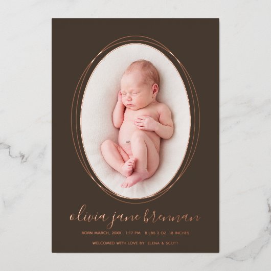 Faire-part de naissance Marron Terre Rose Gold (Recto)