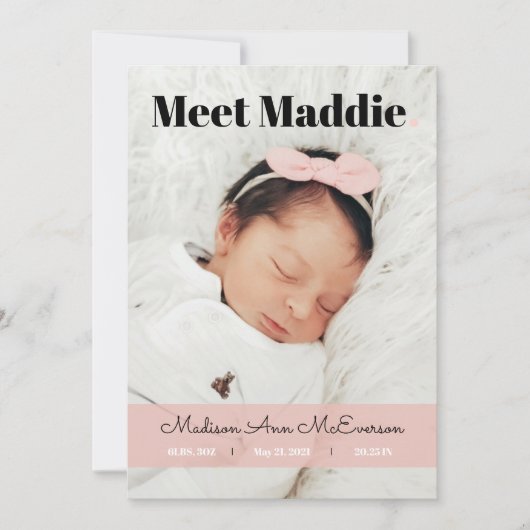 Faire-part de naissance Meet Bébé Rose Blush Simpl (Devant)