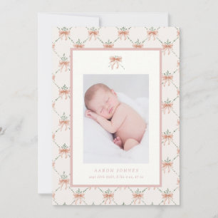 Faire-part de naissance mignon avec treillis à nœu