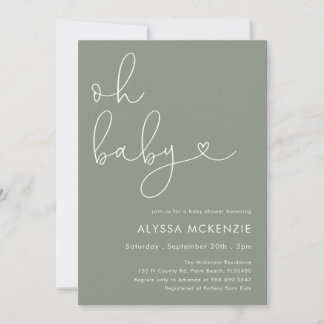 Faire-part de naissance minimaliste vert sauge mod