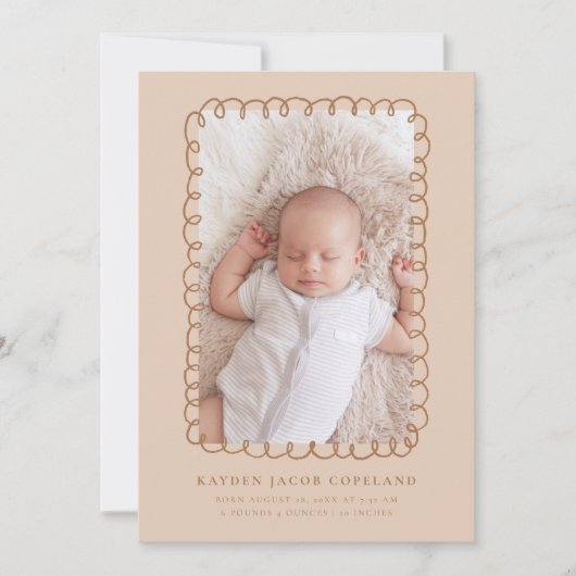 Faire-part de naissance Mocha Doodle Frame (Devant)